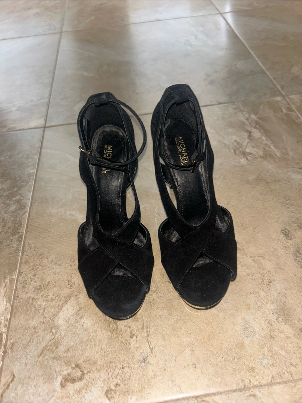 MICHAEL Michael Kors Black Suede Crisscross Ankle-Strap Heels